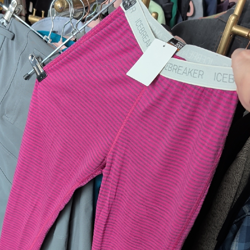 Icebreaker Hot Pink Striped Base Layer Leggings